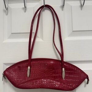 Red Franco Bellucci Architectural Croc Embossed Bag